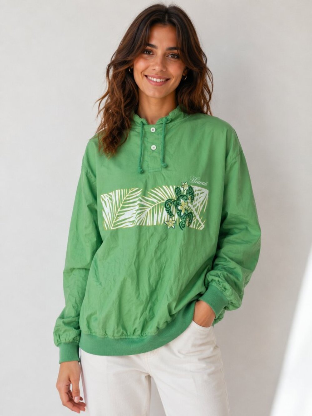 NWT Crazy Shirts Hawaii Key Lime Dyed Honu Pullover Jacket